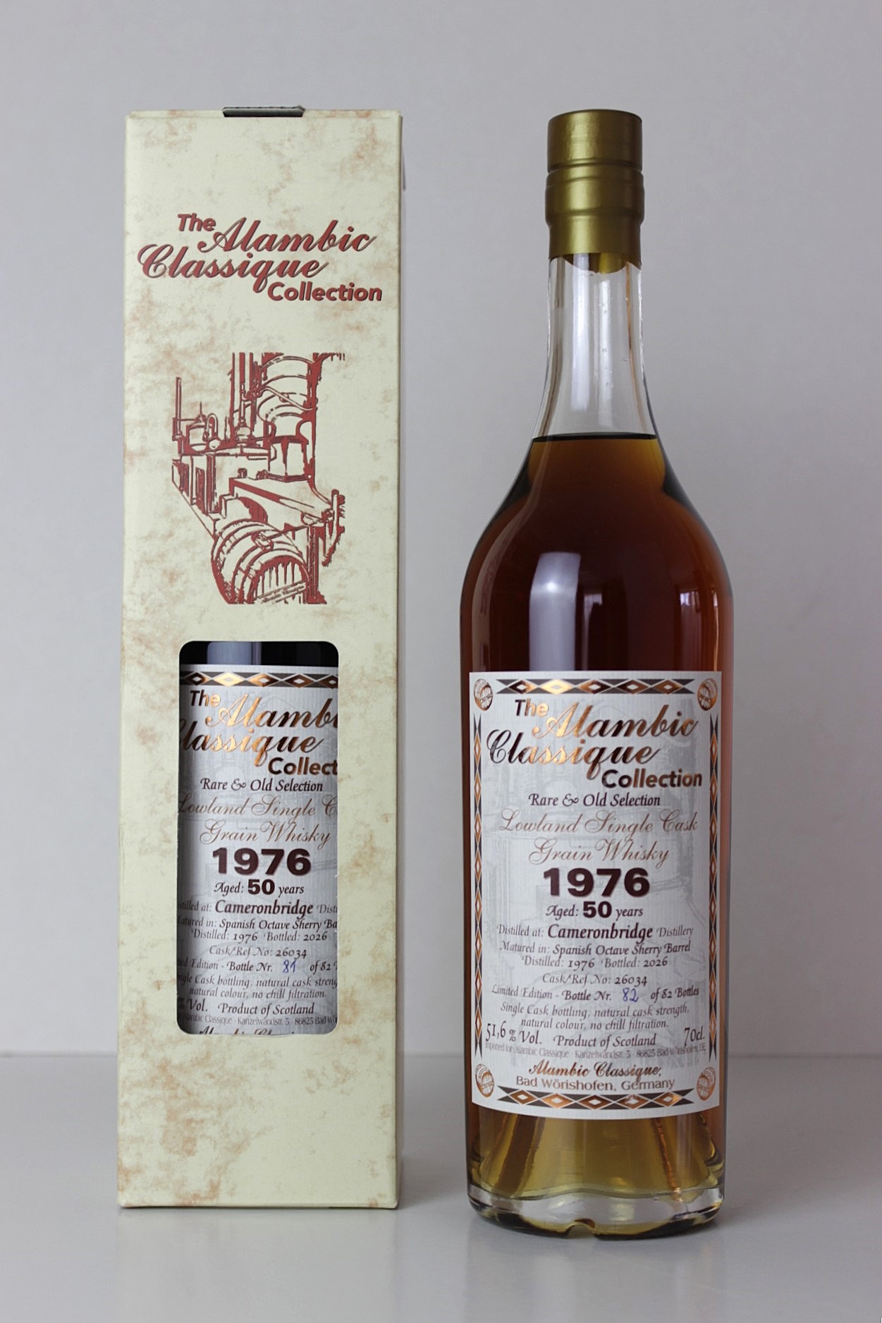 Cameronbridge 1976, 50 y.o., - Spanish Octave Sherry Barrel, 51,6% Alc.Vol., Alambic