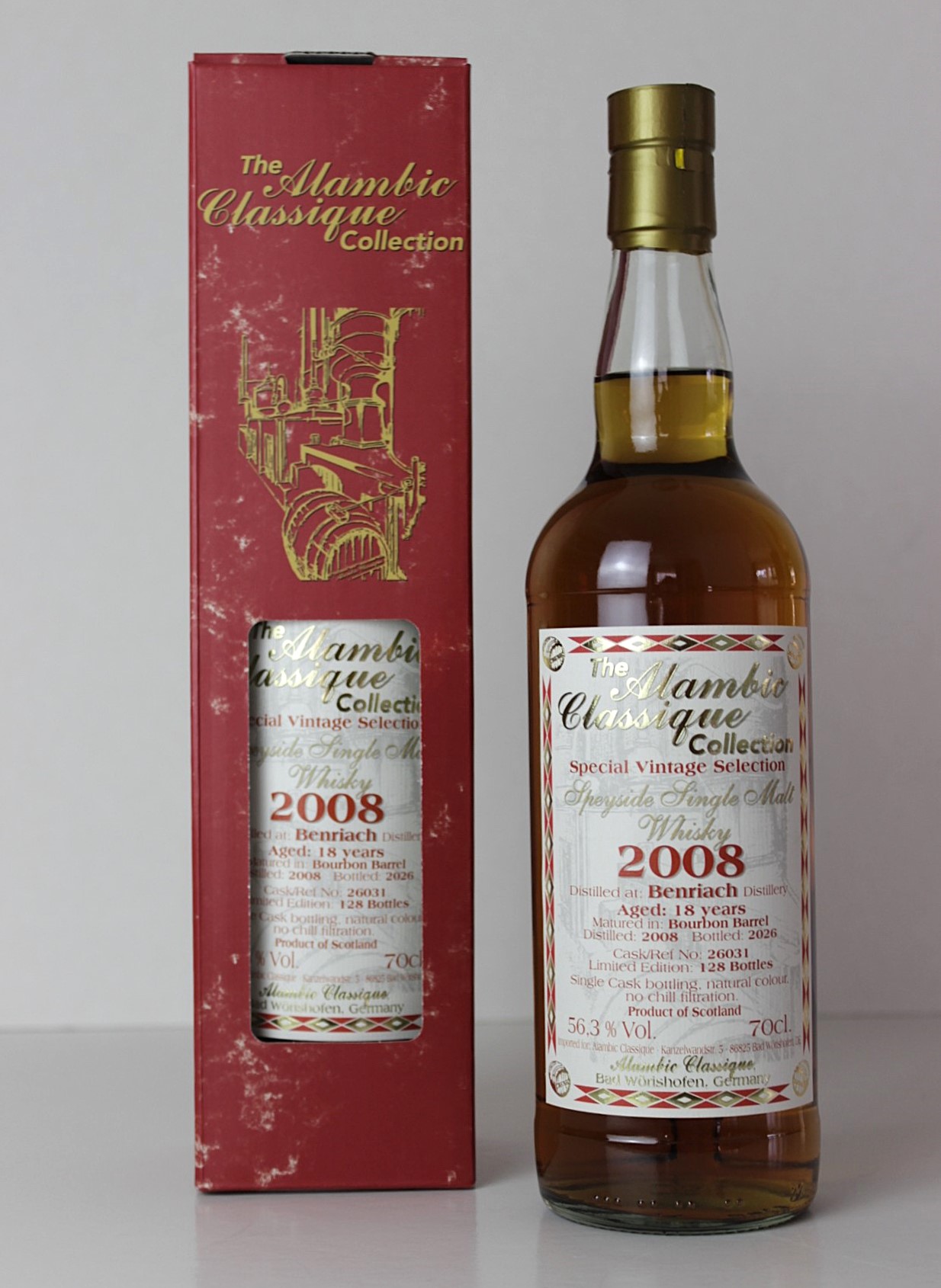 Benriach 2008, 18 y.o. - Bourbon Barrel, Cask No. 26031, 56,3%Alc.Vol., Alambic